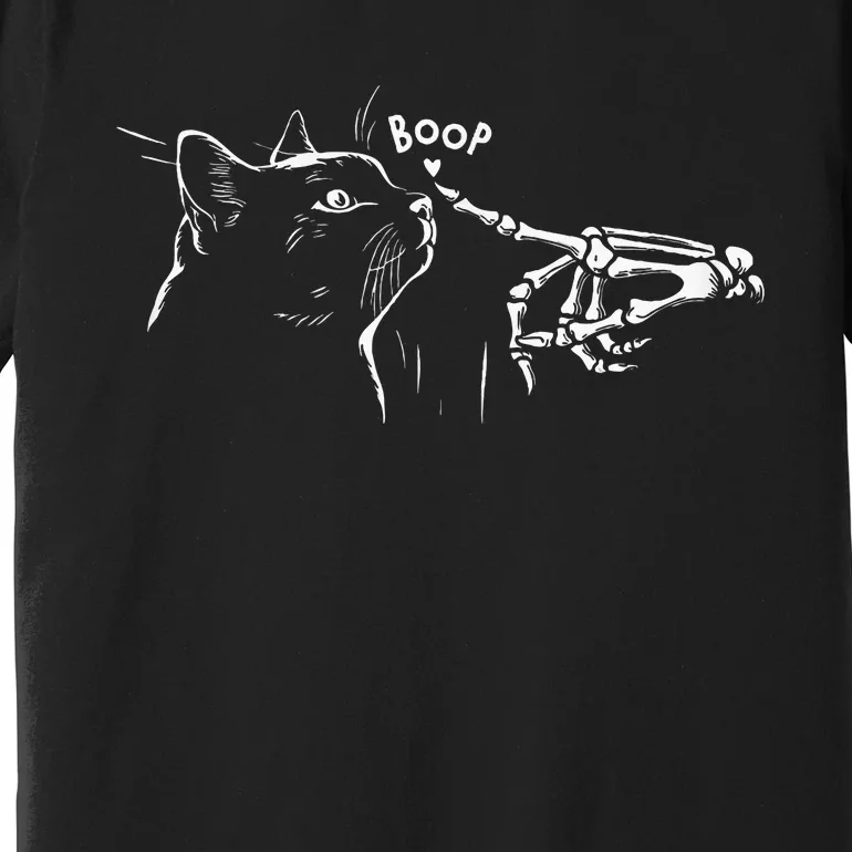 Black Cat Skeleton Hand Boop Halloween Pet Premium T-Shirt