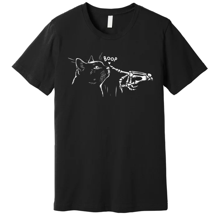 Black Cat Skeleton Hand Boop Halloween Pet Premium T-Shirt