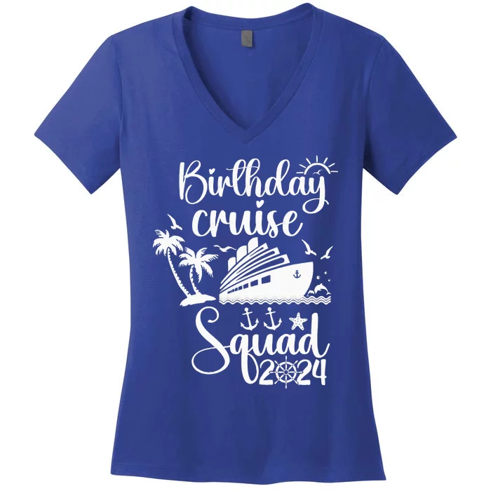 Birthday Cruise Squad 2024 Trip Holiday Family Matching Women's V-Neck T-Shirt