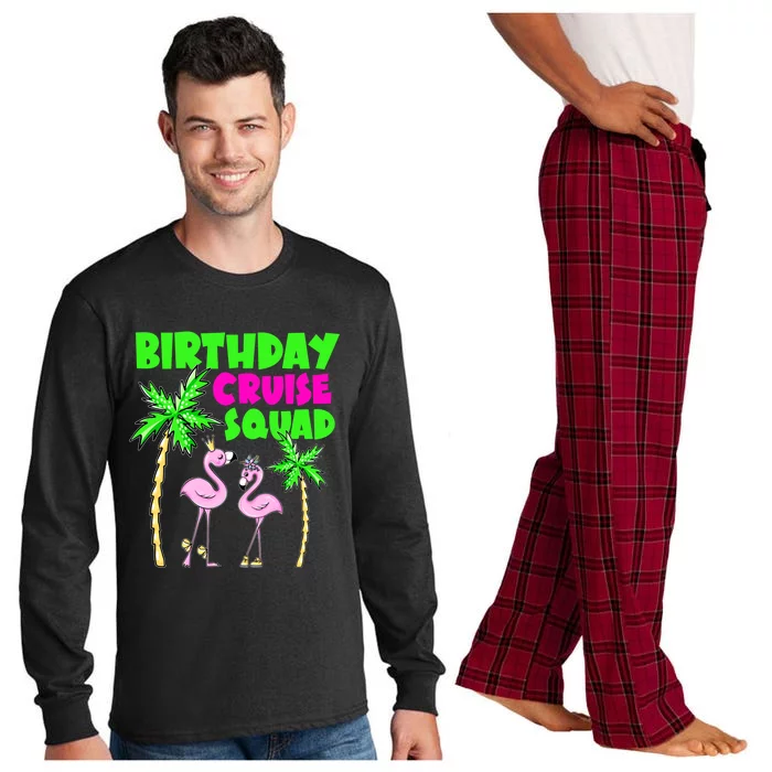 Birthday Cruise Squad Ship Palm Tree Flamingo Beach Trip Great Gift Long Sleeve Pajama Set