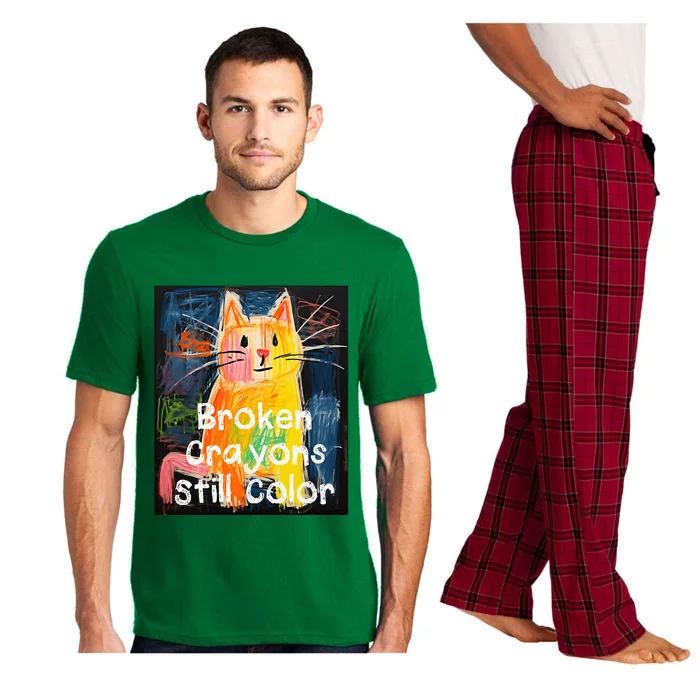 Broken Crayons Still Color Mental Health Awareness Cat Funny Pajama Set