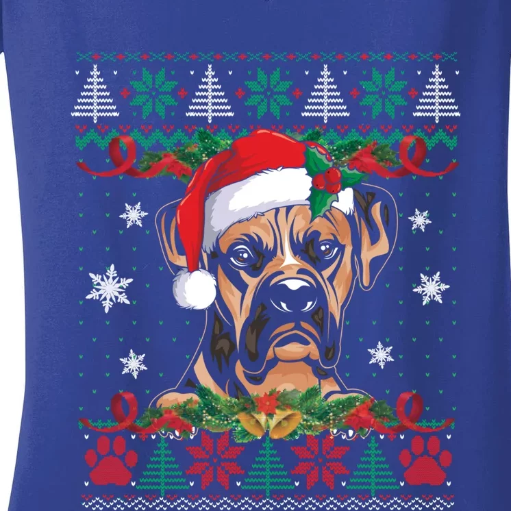 Boxer Christmas Santa Ugly Sweater Boxer Dog Lover Xmas Pjs Funny Gift Women's V-Neck T-Shirt