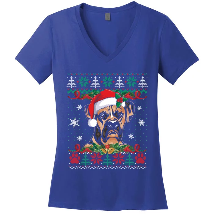 Boxer Christmas Santa Ugly Sweater Boxer Dog Lover Xmas Pjs Funny Gift Women's V-Neck T-Shirt