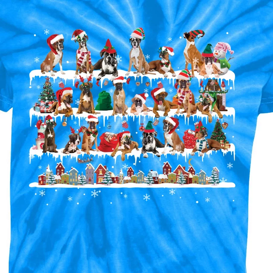 Boxer Christmas Snow Layers Santa Dog Ugly Xmas Funny Gift Kids Tie-Dye T-Shirt