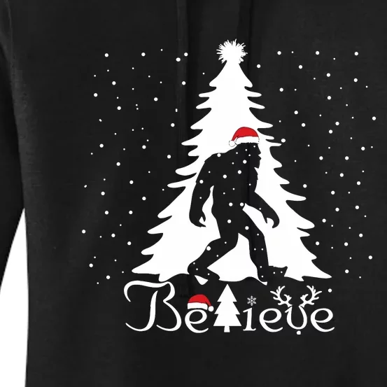 Believe Christmas Santa Bigfoot Hat Xmas Pj Costume Women's Pullover Hoodie