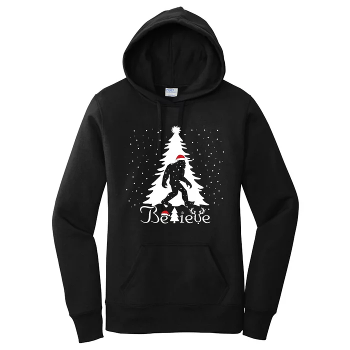 Believe Christmas Santa Bigfoot Hat Xmas Pj Costume Women's Pullover Hoodie