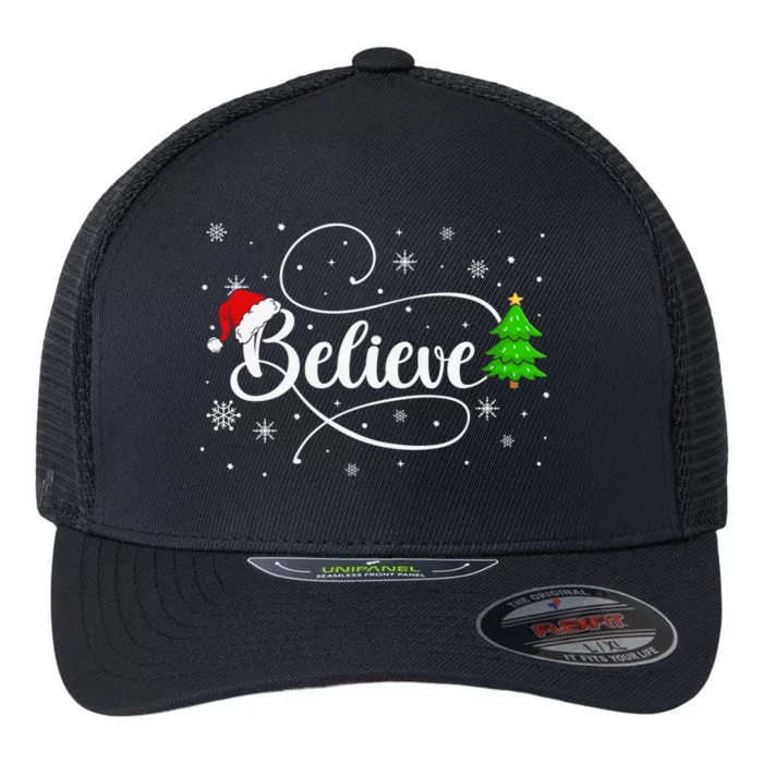 Believe Christmas Santa Holiday Flexfit Unipanel Trucker Cap