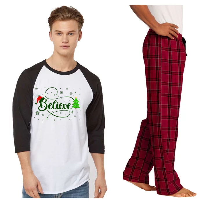 Believe Christmas Santa Holiday Raglan Sleeve Pajama Set