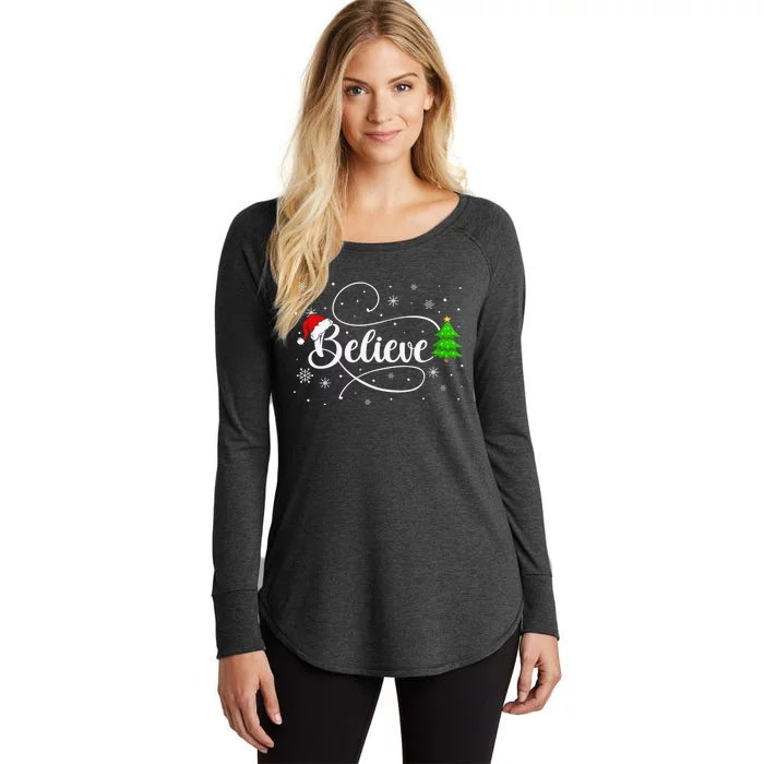 Believe Christmas Santa Holiday Women's Perfect Tri Tunic Long Sleeve Shirt