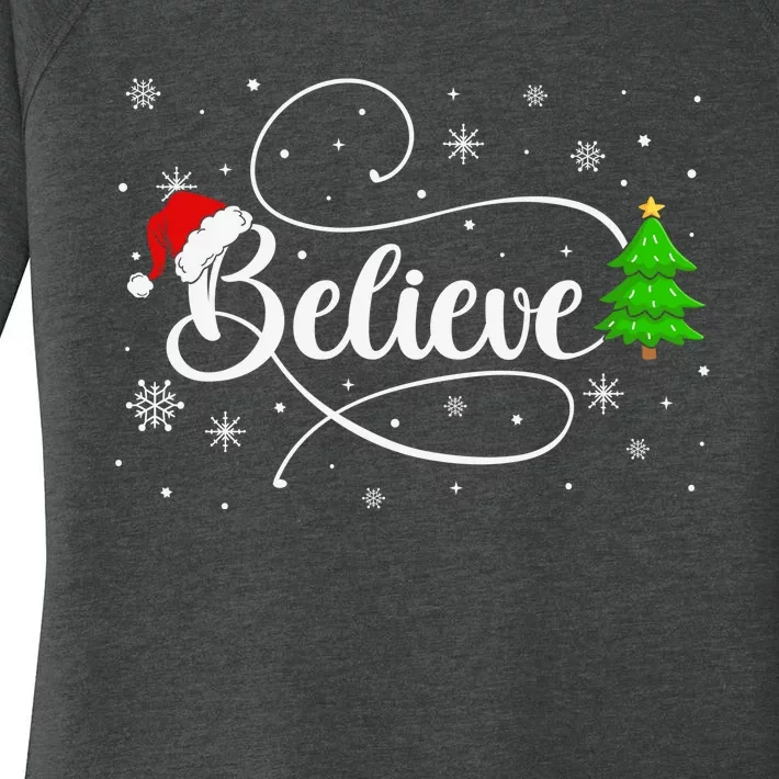 Believe Christmas Santa Holiday Women's Perfect Tri Tunic Long Sleeve Shirt