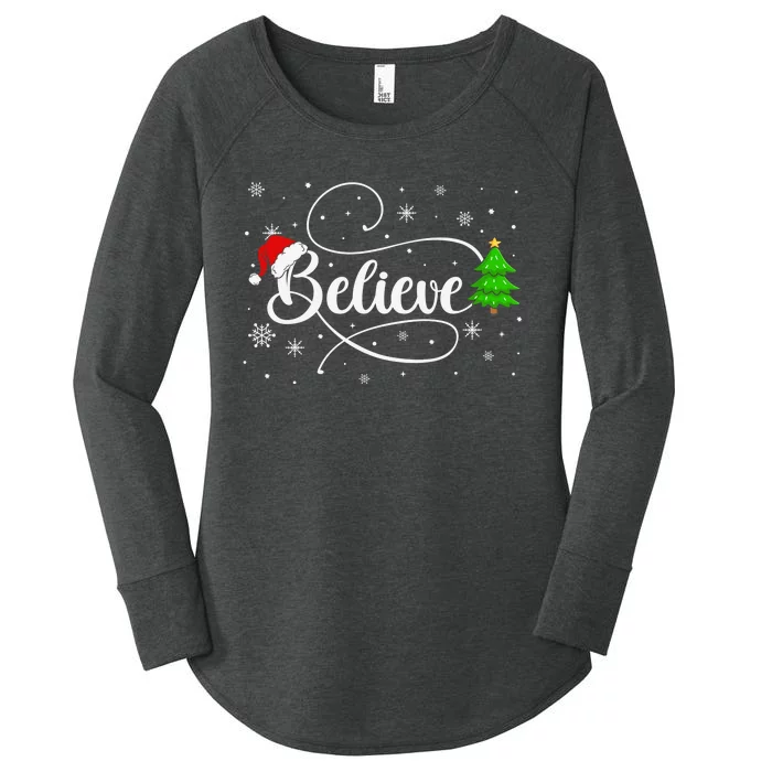 Believe Christmas Santa Holiday Women's Perfect Tri Tunic Long Sleeve Shirt