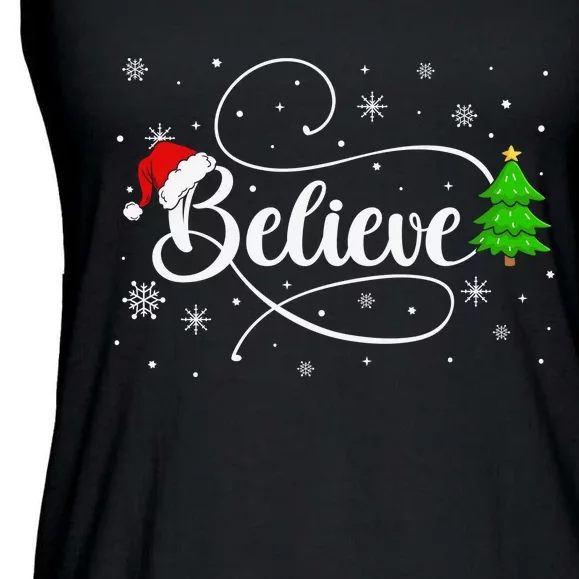 Believe Christmas Santa Holiday Ladies Essential Flowy Tank