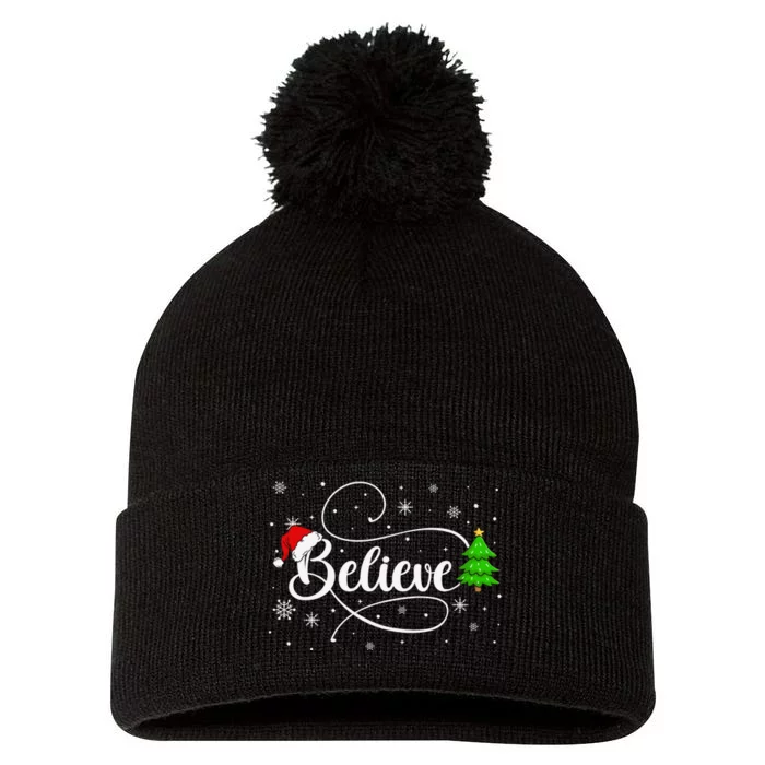 Believe Christmas Santa Holiday Pom Pom 12in Knit Beanie