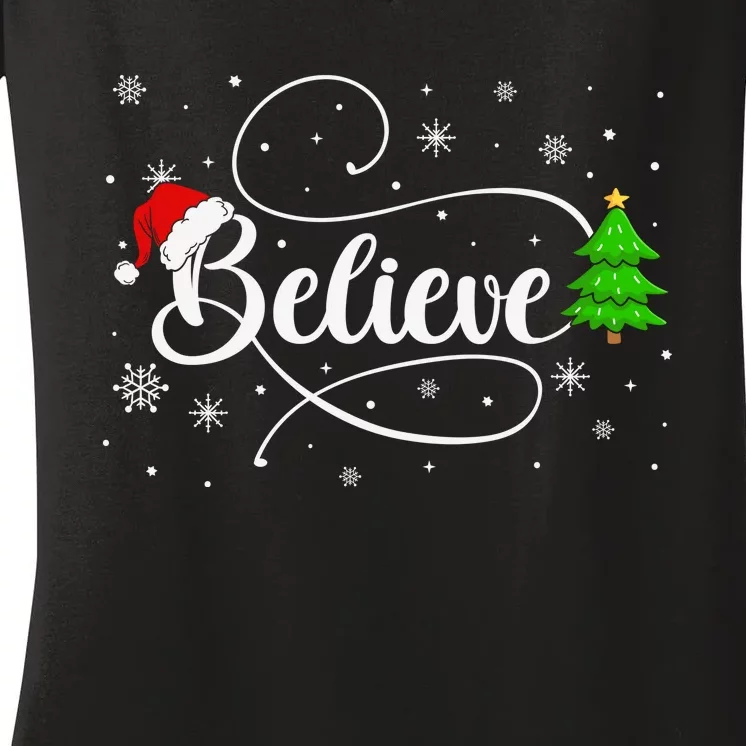 Believe Christmas Santa Holiday Women's V-Neck T-Shirt