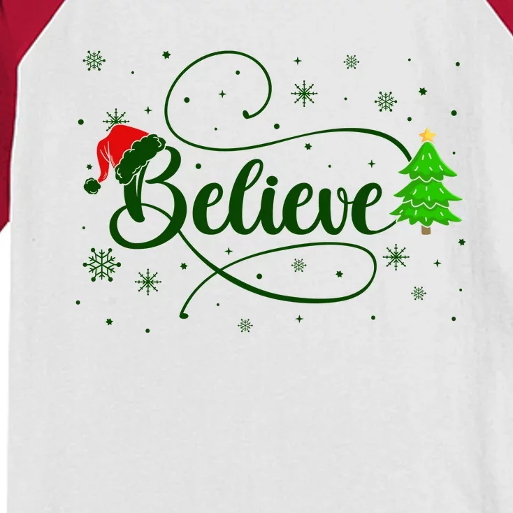 Believe Christmas Santa Holiday Kids Colorblock Raglan Jersey