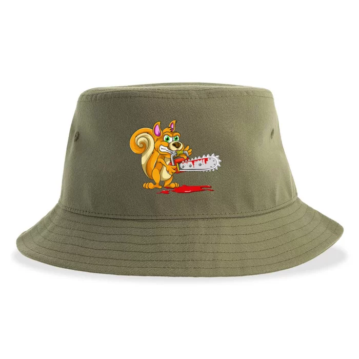 Bloody Chainsaw Spooky Halloween Gift Idea Squirrel Sustainable Bucket Hat