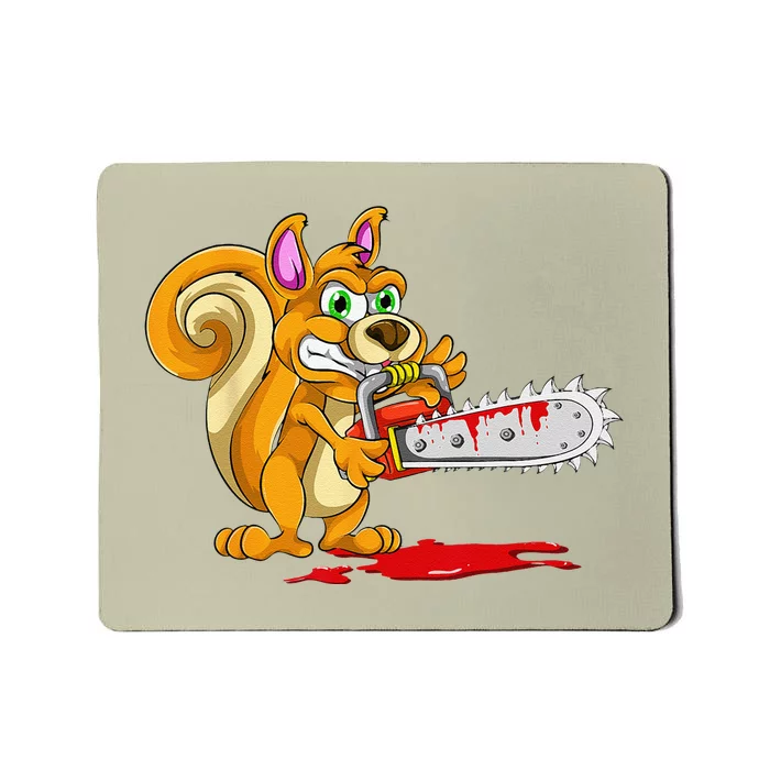 Bloody Chainsaw Spooky Halloween Gift Idea Squirrel Mousepad