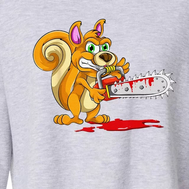 Bloody Chainsaw Spooky Halloween Gift Idea Squirrel Cropped Pullover Crew