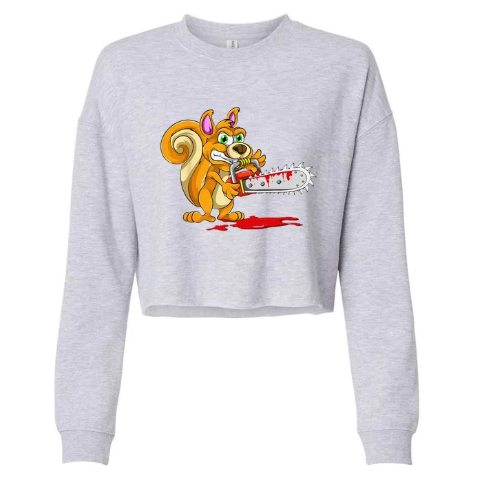 Bloody Chainsaw Spooky Halloween Gift Idea Squirrel Cropped Pullover Crew