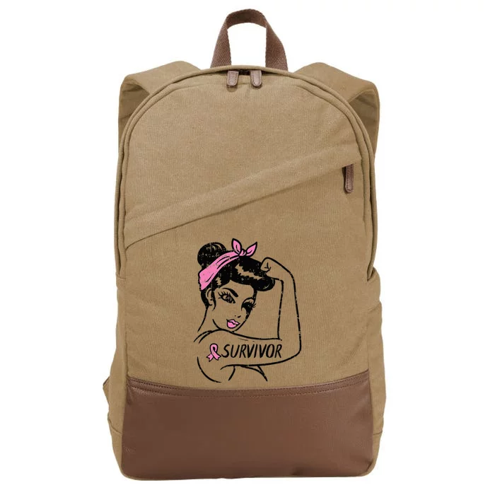 Breast Cancer Survivor Rosie Riveter Pink Awareness Cotton Canvas Backpack