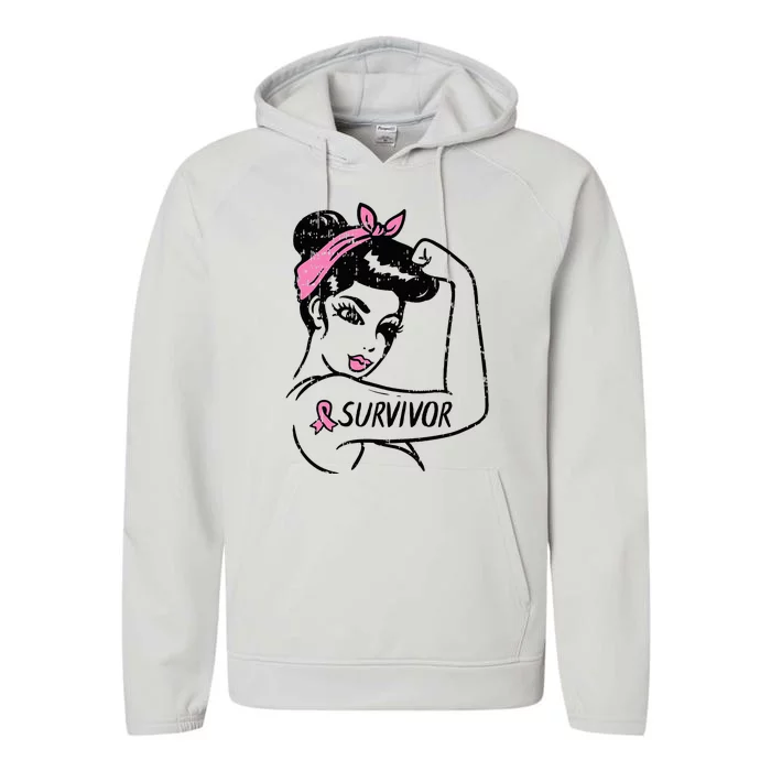 Breast Cancer Survivor Rosie Riveter Pink Awareness Performance Fleece Hoodie