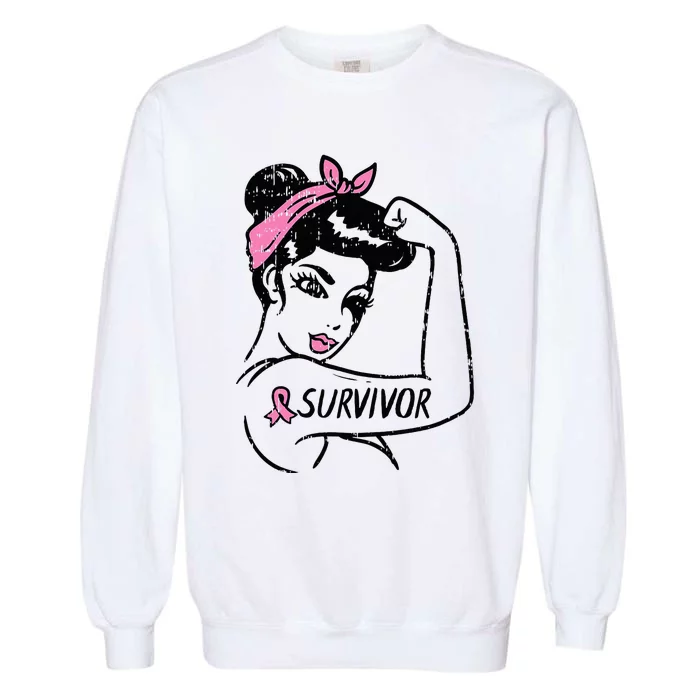 Breast Cancer Survivor Rosie Riveter Pink Awareness Garment-Dyed Sweatshirt