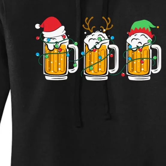 Beer Christmas Santa Reinbeer Christmas Light Women's Pullover Hoodie