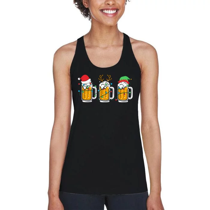 Beer Christmas Santa Reinbeer Christmas Light Women's Racerback Tank