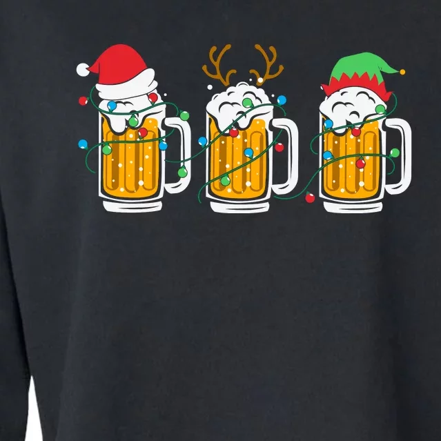 Beer Christmas Santa Reinbeer Christmas Light Cropped Pullover Crew