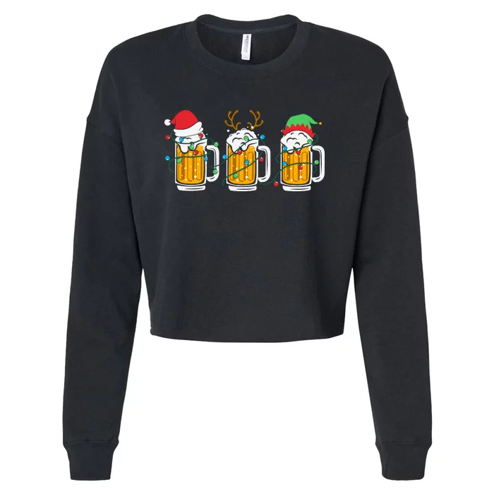 Beer Christmas Santa Reinbeer Christmas Light Cropped Pullover Crew