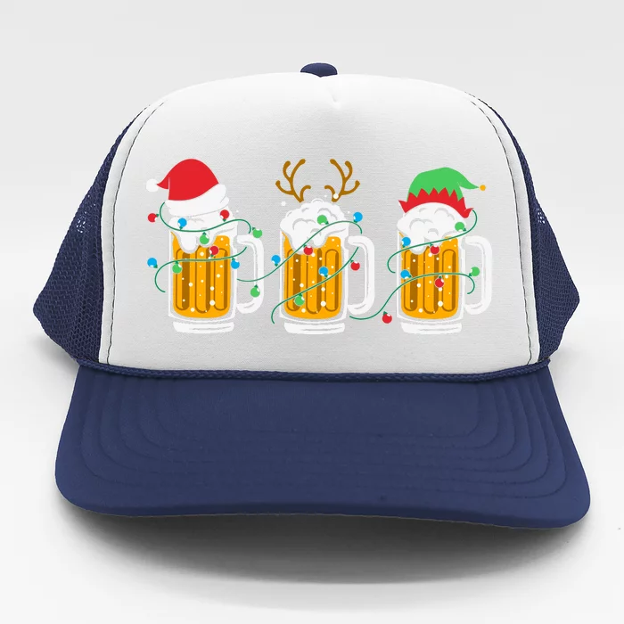 Beer Christmas Santa Reinbeer Christmas Light Trucker Hat