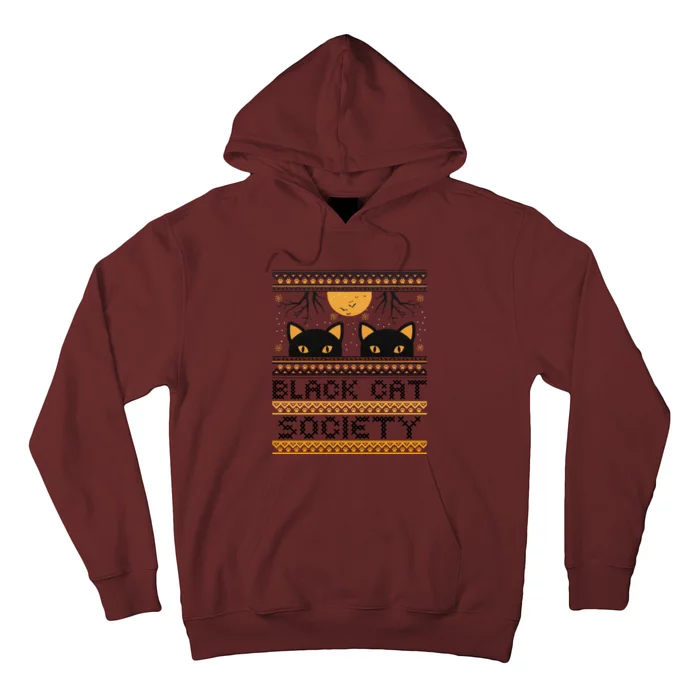 Black Cat Society Halloween Ugly Sweater Hoodie