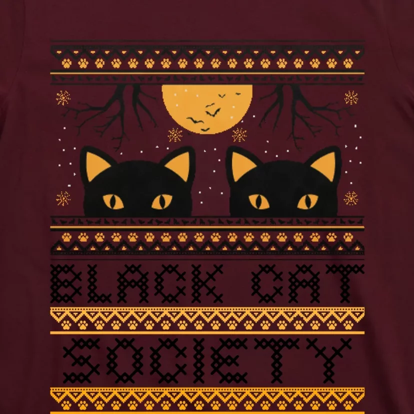 Black Cat Society Halloween Ugly Sweater T-Shirt