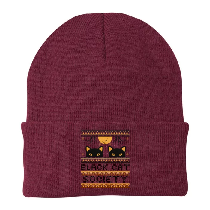 Black Cat Society Halloween Ugly Sweater Knit Cap Winter Beanie