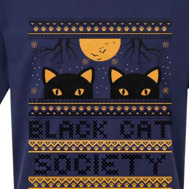 Black Cat Society Halloween Ugly Sweater Sueded Cloud Jersey T-Shirt