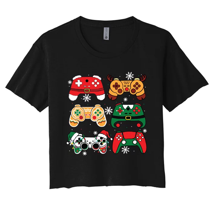 Boy Christmas Santa Gaming Controllers Gamer Xmas Women's Crop Top Tee