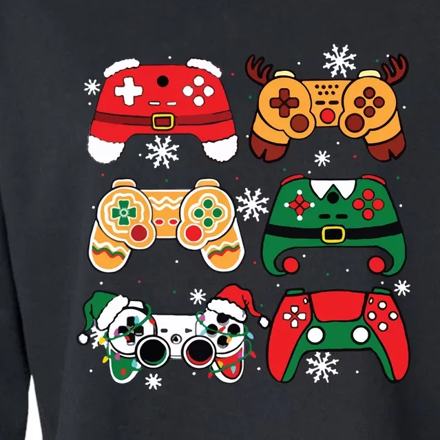 Boy Christmas Santa Gaming Controllers Gamer Xmas Cropped Pullover Crew