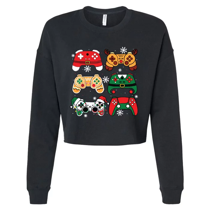 Boy Christmas Santa Gaming Controllers Gamer Xmas Cropped Pullover Crew