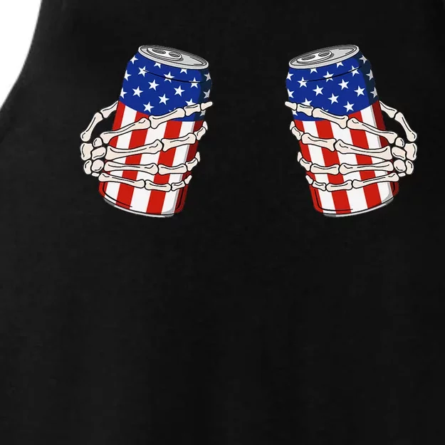 Beer Can Skeleton Hand Funny 4th Of July Patriotic Fun Ladies Tri-Blend Wicking Tank