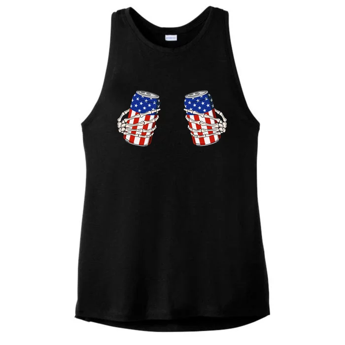 Beer Can Skeleton Hand Funny 4th Of July Patriotic Fun Ladies Tri-Blend Wicking Tank