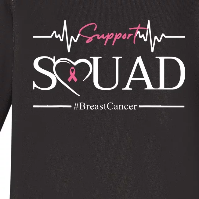 Breast Cancer Squad With Heart And Ribbon Baby Long Sleeve Bodysuit