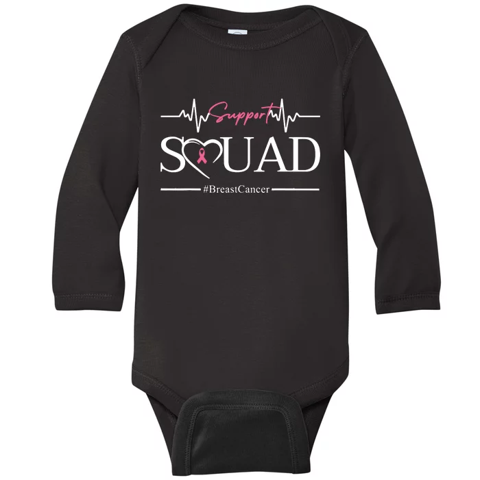 Breast Cancer Squad With Heart And Ribbon Baby Long Sleeve Bodysuit