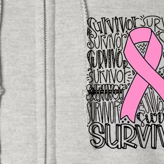 Breast Cancer Survivor Fighter Pink Ribbon Strong Full Zip Hoodie