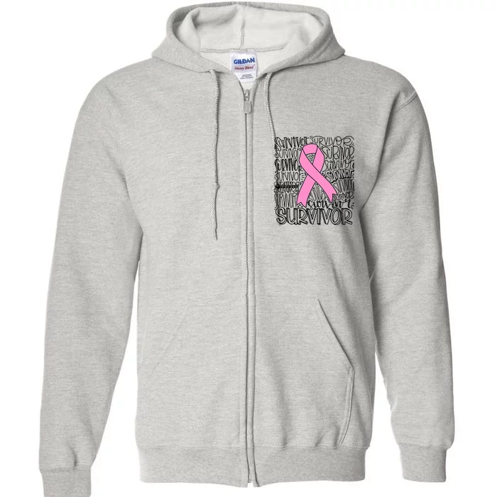 Breast Cancer Survivor Fighter Pink Ribbon Strong Full Zip Hoodie