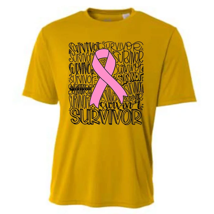 Breast Cancer Survivor Fighter Pink Ribbon Strong Cooling Performance Crew T-Shirt