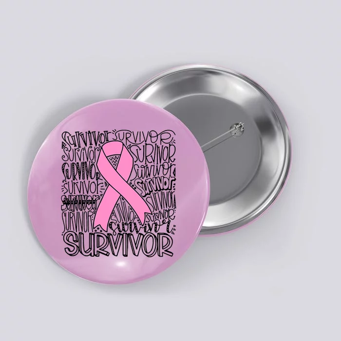 Breast Cancer Survivor Fighter Pink Ribbon Strong Button