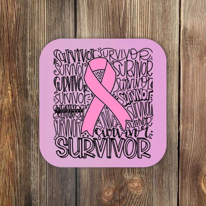 Breast Cancer Survivor Fighter Pink Ribbon Strong Coaster