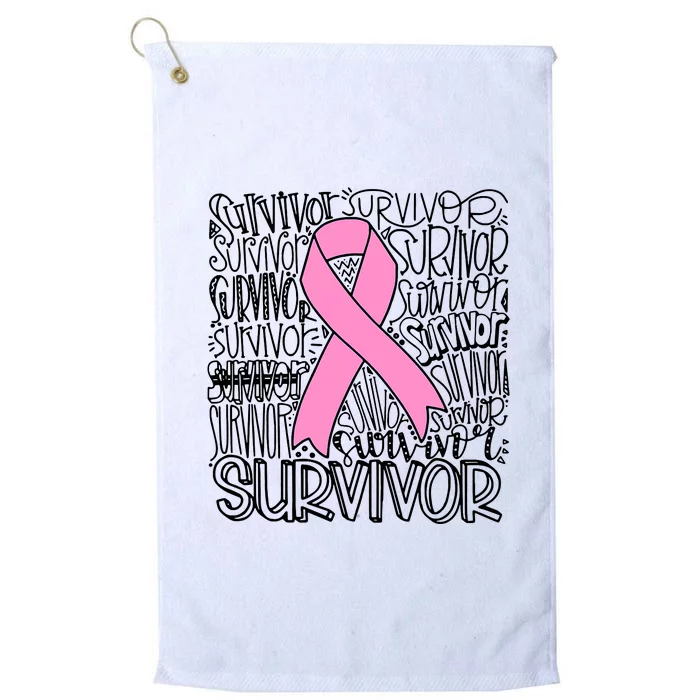 Breast Cancer Survivor Fighter Pink Ribbon Strong Platinum Collection Golf Towel