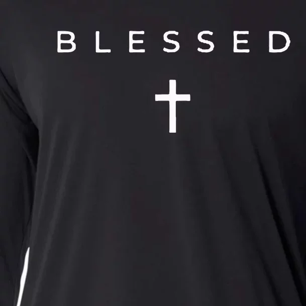 Blessed Cross Subtle Christian Minimalist Religious Faith Cooling Performance Long Sleeve Crew