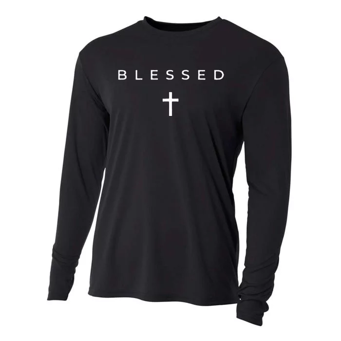 Blessed Cross Subtle Christian Minimalist Religious Faith Cooling Performance Long Sleeve Crew